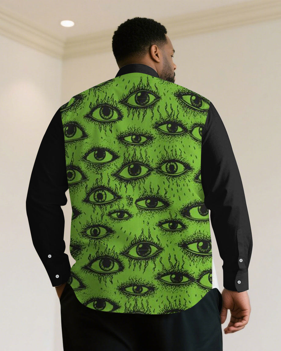 Big & Tall Green Geometric Long Sleeve Shirt for big men view 2