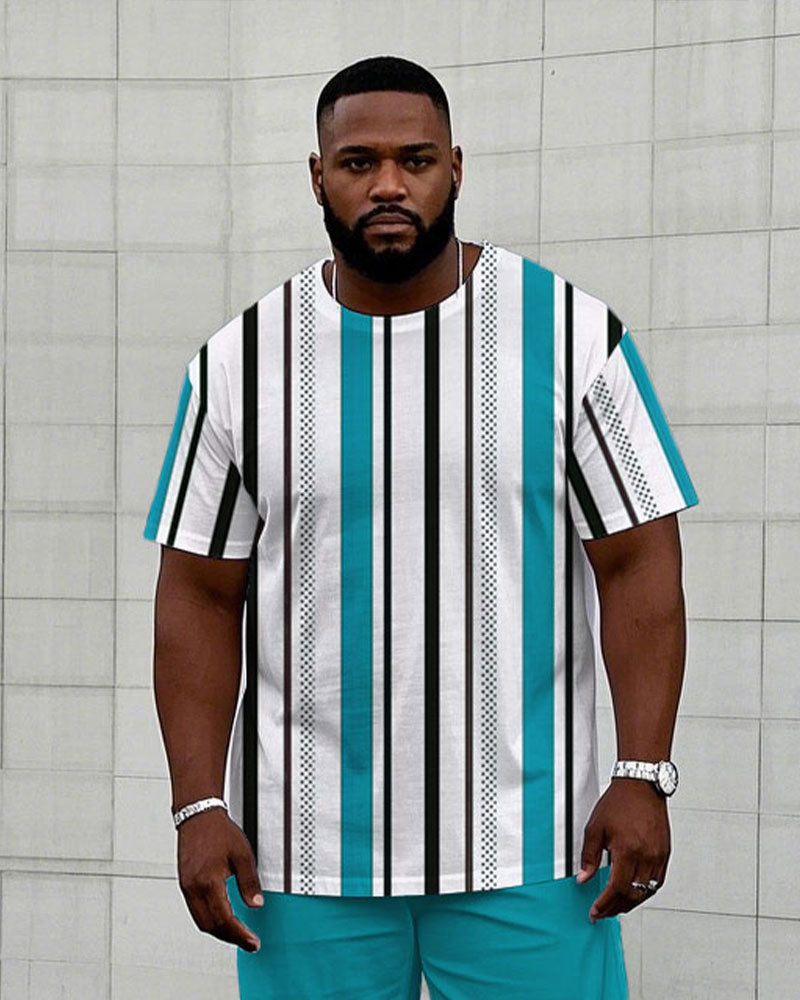 Big & Tall Blue Striped T-Shirt Pants Set for big men view 2