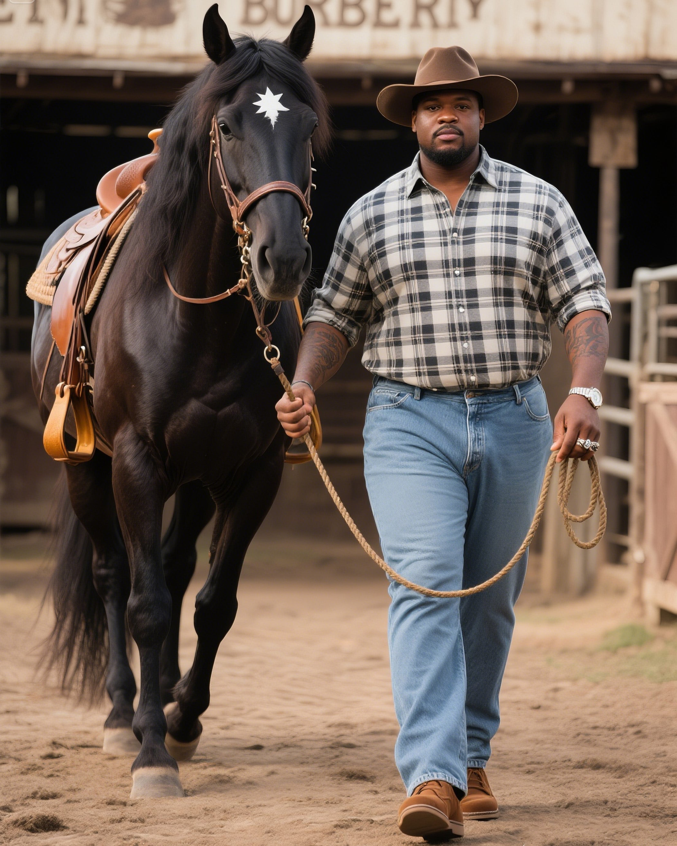 Big & Tall Western Denim Plaid Jeans for big men view 1