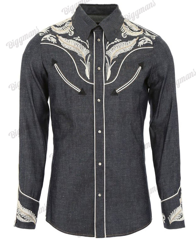 Big & Tall Black Red Western Long Sleeve Shirt for big men view 2