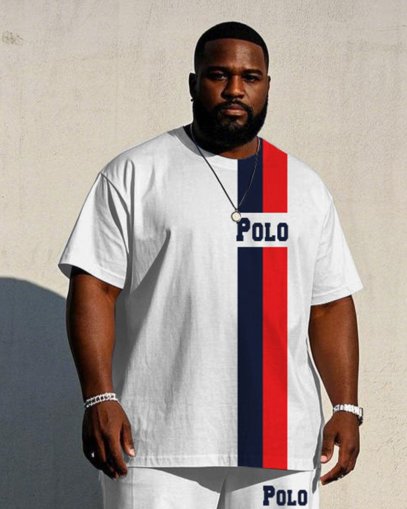 Big & Tall White Streetwear T-Shirt Pants Set for big men view 2