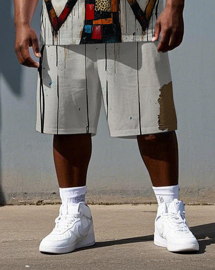 Big & Tall Colorblock Graphic T-Shirt Shorts Set for big men view 3