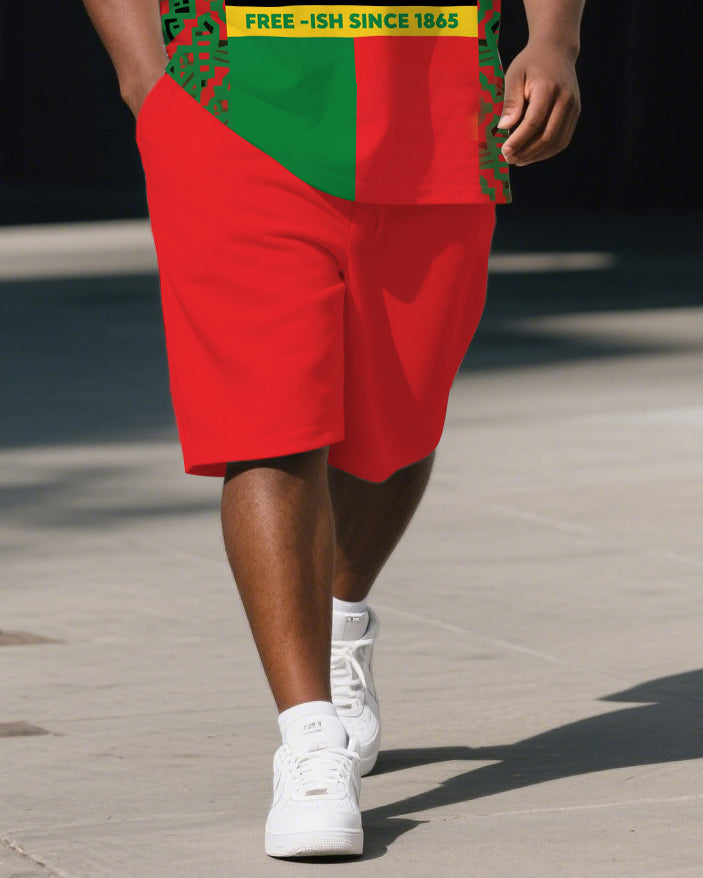 Big & Tall Juneteenth Colorblock Polo Shorts Set for big men view 3