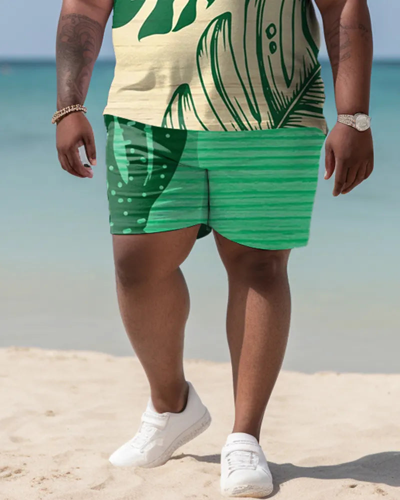 Big & Tall Hawaiian Colorblock Polo Shorts Set for big men view 3