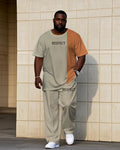 Big & Tall Khaki Colorblock Graphic T-Shirt Pants Set for big men view 1