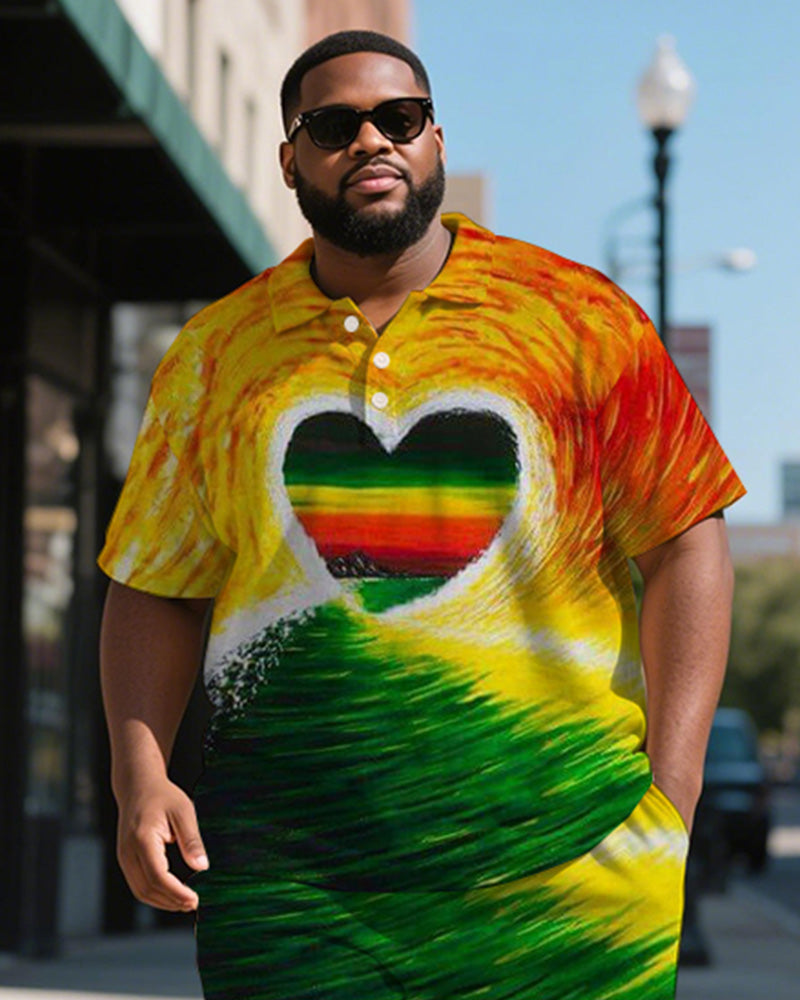 Big & Tall Red Green Gradient Polo Shorts Set for big men view 1