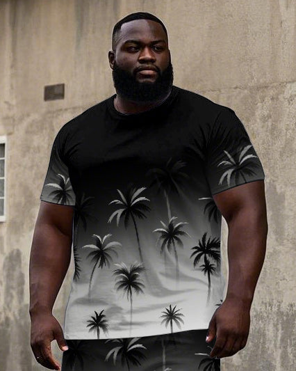 Big & Tall Hawaiian Gradient T-Shirt Shorts Set for big men view 2