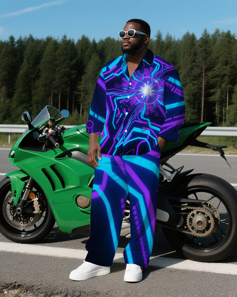 Big & Tall Geometric T-Shirt Pants Set for big men view 2