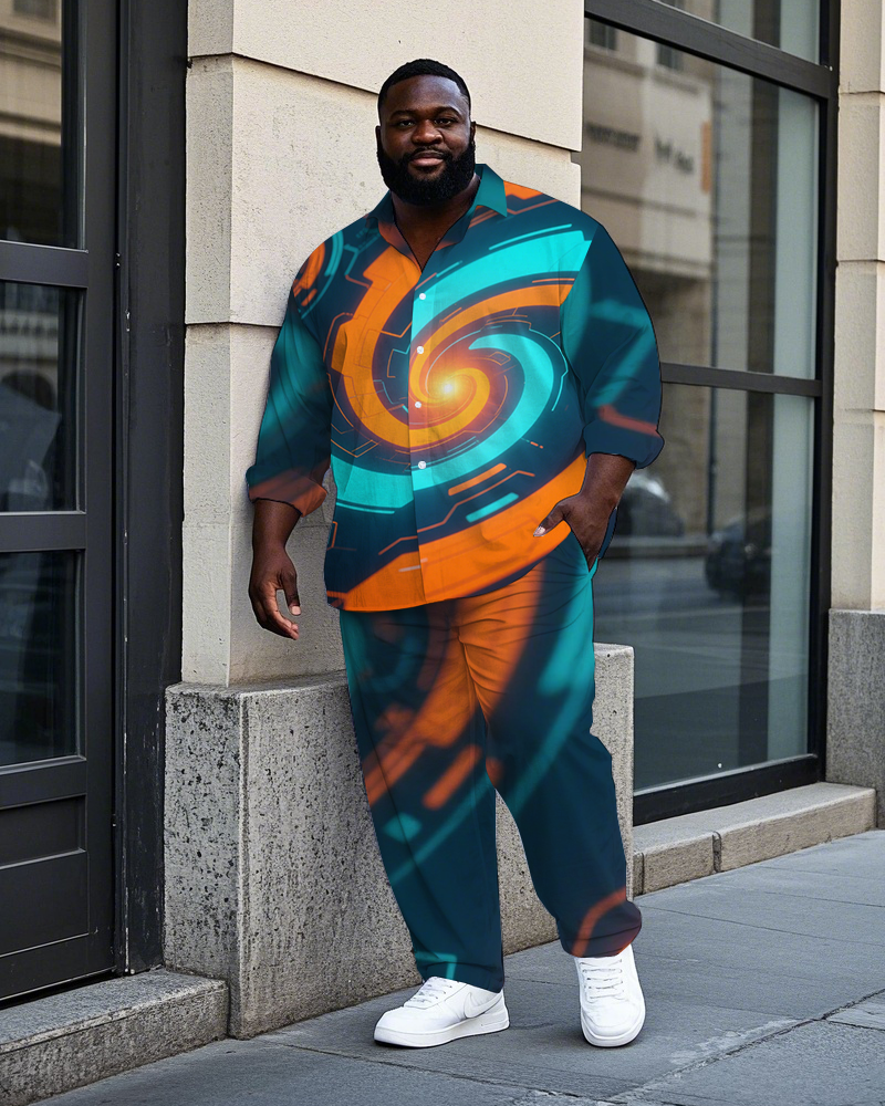 Big & Tall Geometric Streetwear T-Shirt Pants Set for big men view 2