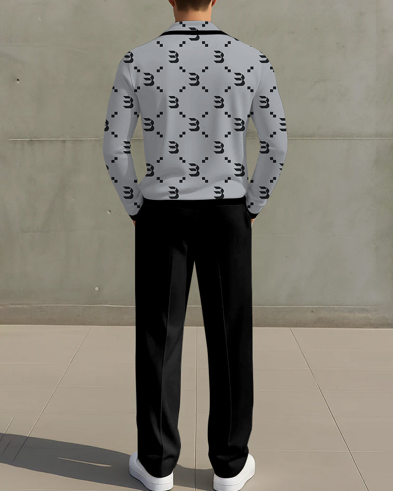 Big & Tall Gray Geometric Graphic Two-piece Set for big men view 2