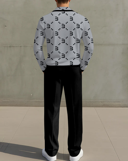 Big & Tall Gray Geometric Graphic Two-piece Set for big men view 2
