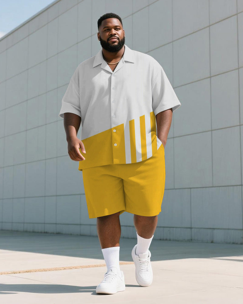 Big & Tall Yellow Striped Graphic T-Shirt Shorts Set for big men view 1