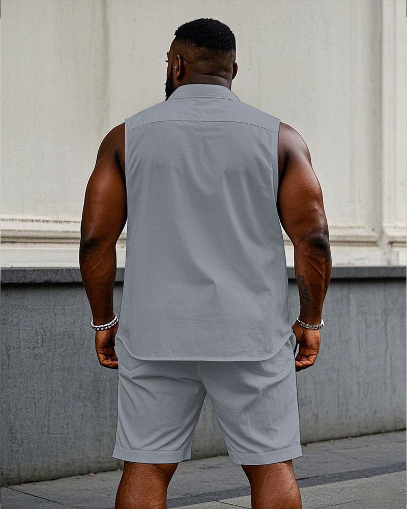 Big & Tall Solid Color T-Shirt Shorts Set for big men view 4