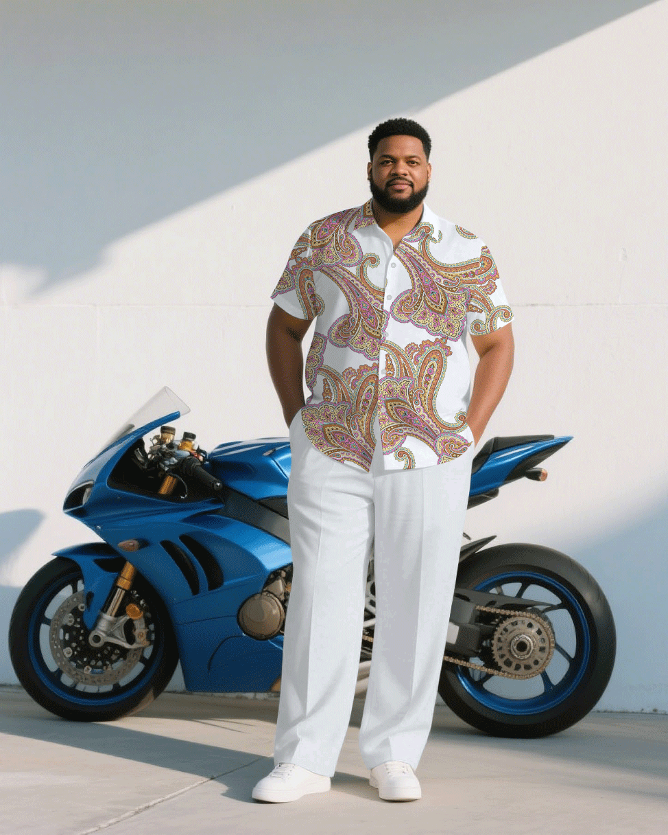 Big & Tall White Business Casual T-Shirt Pants Set for big men view 1