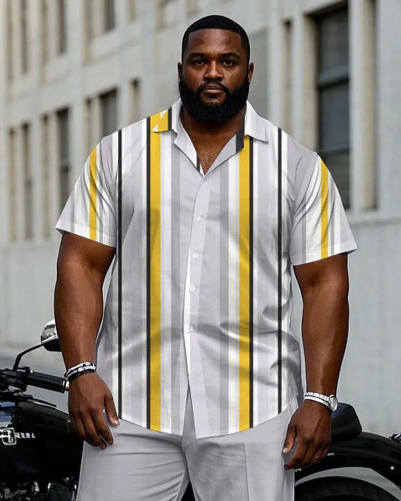 Big & Tall Gray Striped T-Shirt Pants Set for big men view 2