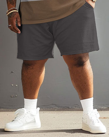 Big & Tall Gray Colorblock Streetwear Two-piece Set for big men view 4