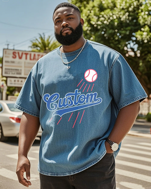 Big & Tall Denim Washed Streetwear T-Shirt for big men