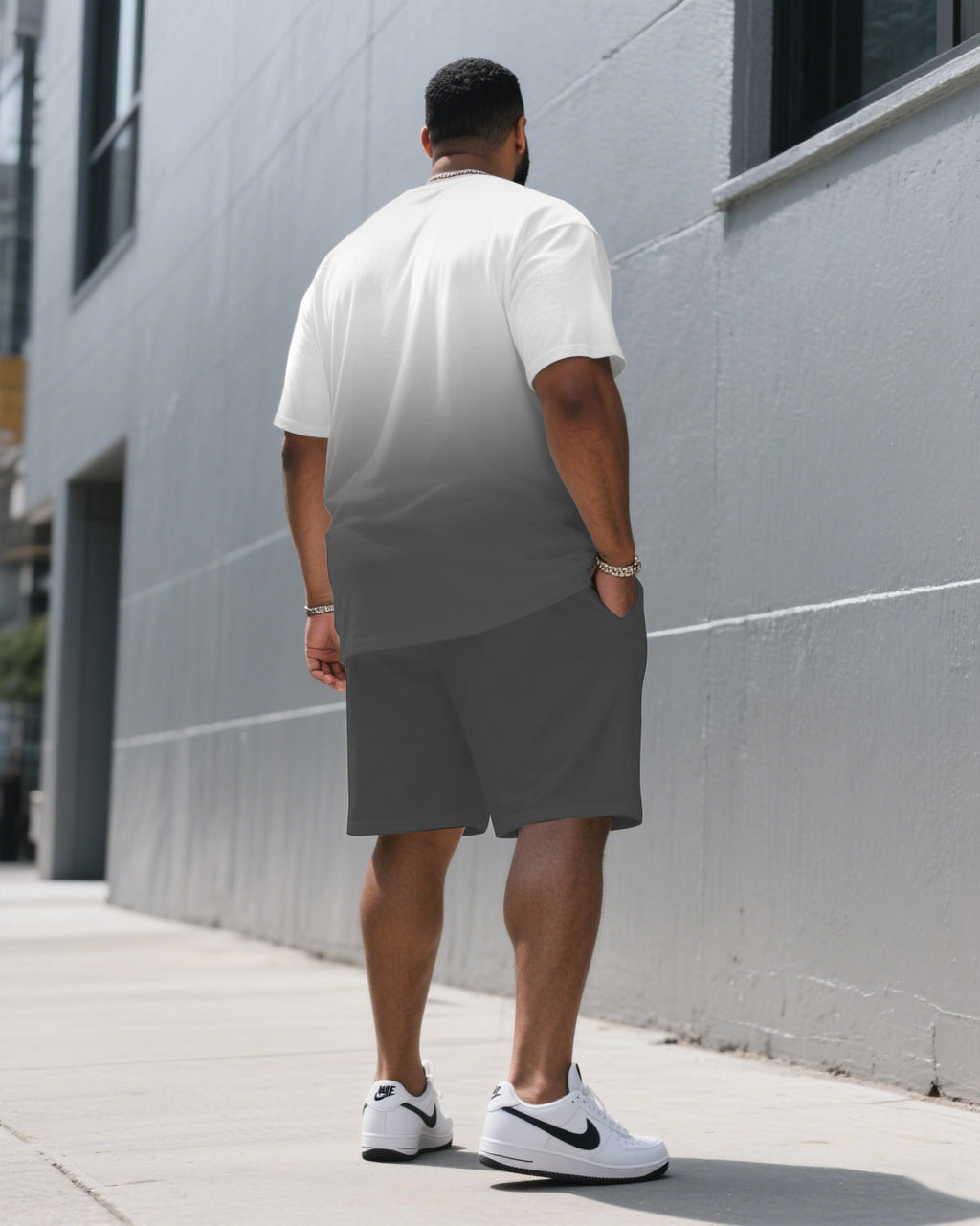 Big & Tall White Gray Hawaiian T-Shirt Pants Set for big men view 4