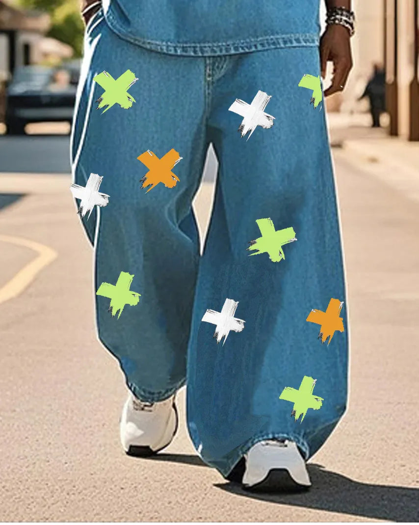 Big & Tall Denim Graphic Two-piece Set for big men view 3
