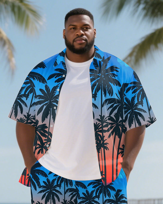 Big & Tall Hawaiian Gradient T-Shirt Shorts Set for big men view 2