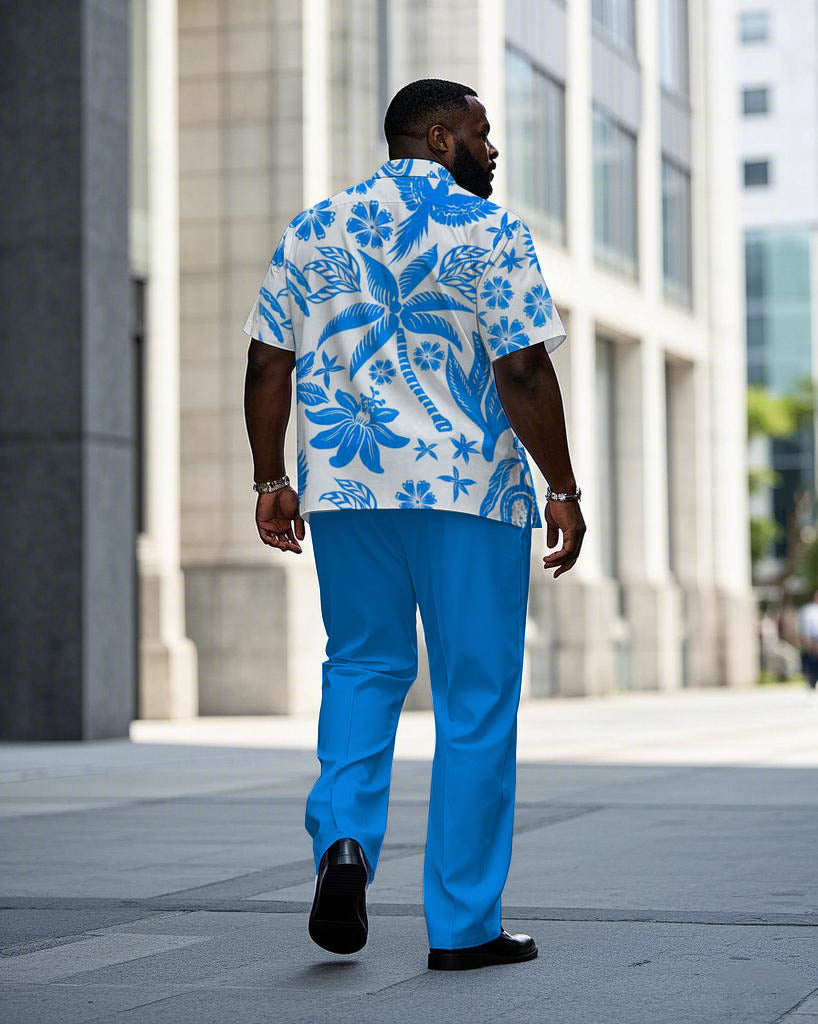 Big & Tall Blue Hawaiian T-Shirt Pants Set for big men view 4