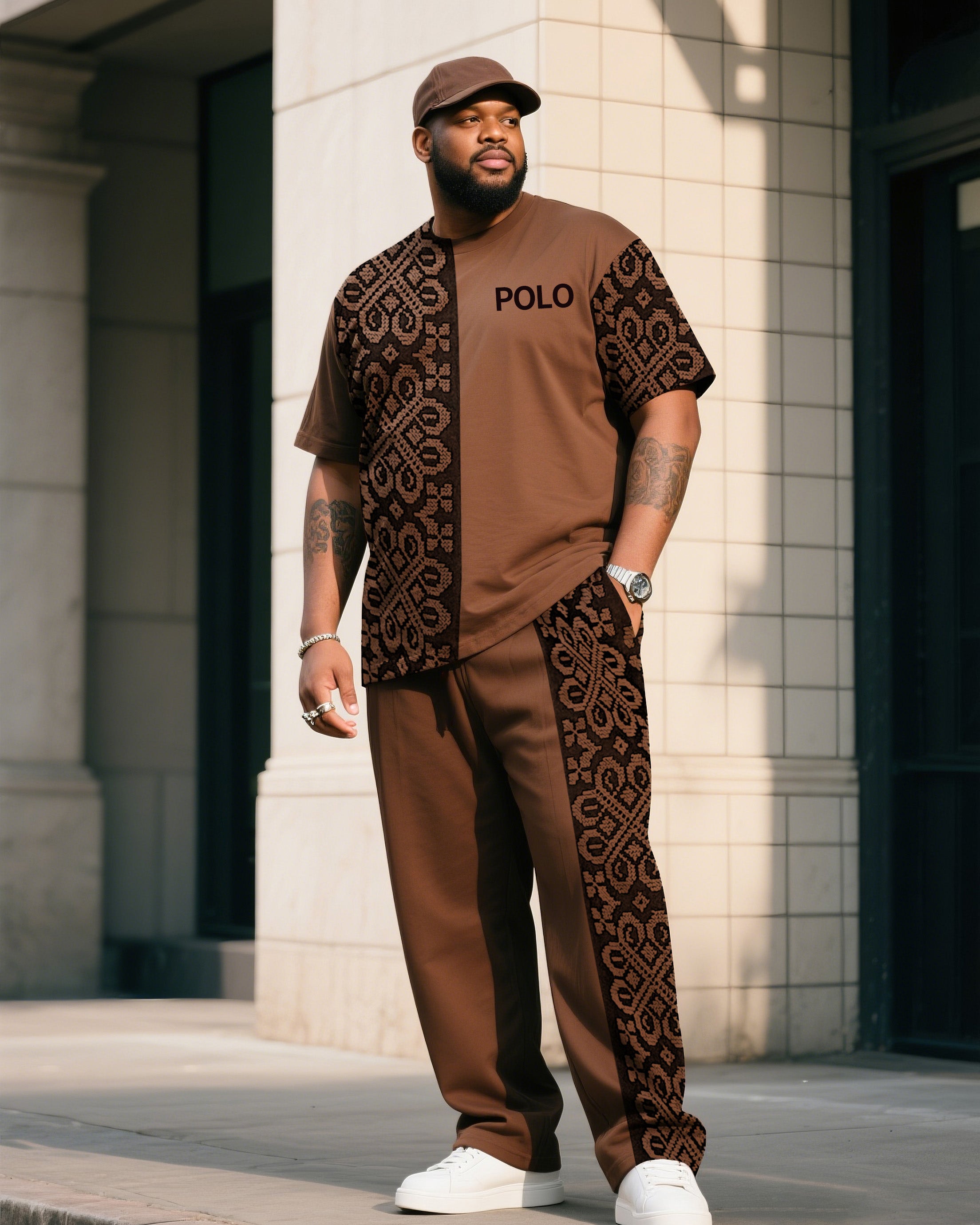 Big & Tall Patchwork Two-piece Set for big men view 1