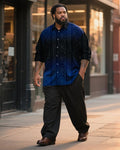 Big & Tall Black Blue Gradient T-Shirt Pants Set for big men view 1