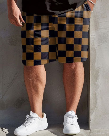 Big & Tall Gradient Plaid Graphic T-Shirt Shorts Set for big men view 3
