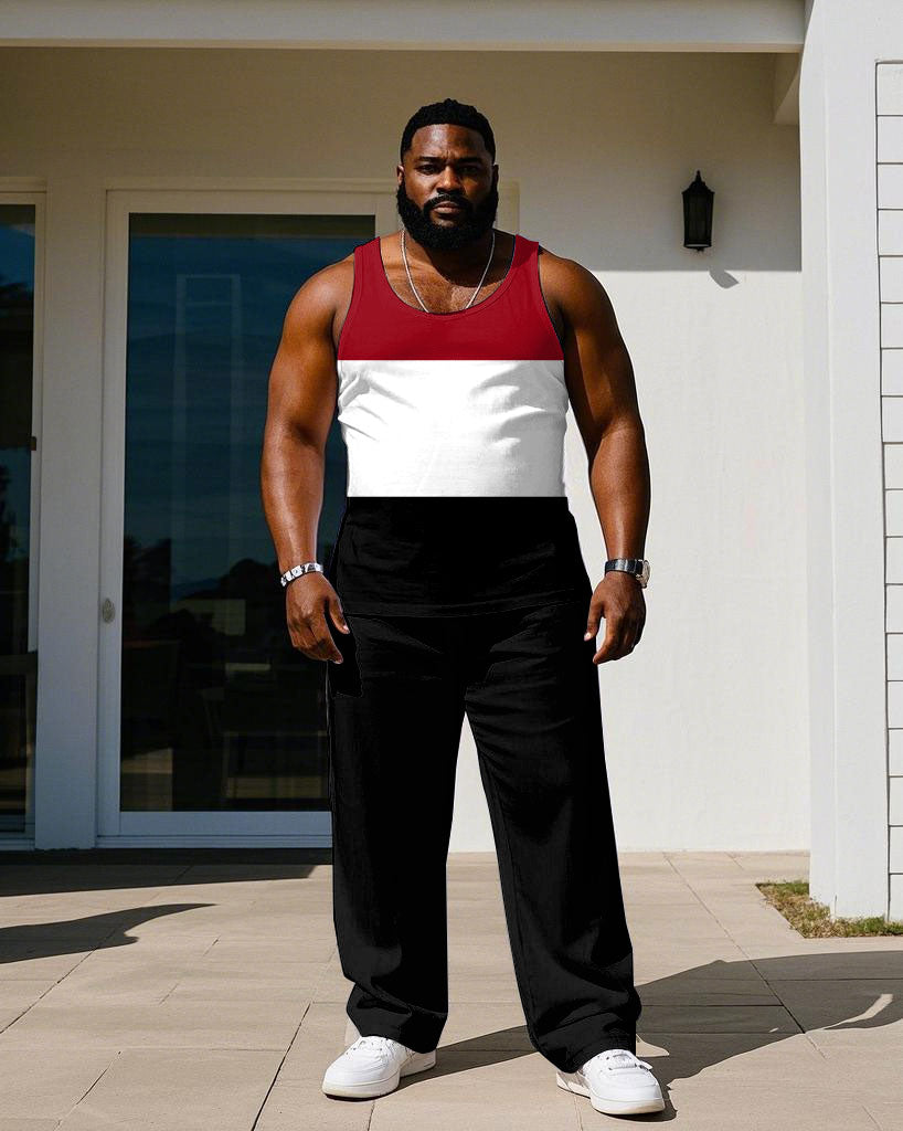 Big & Tall Black White Colorblock Vest Pants Set for big men view 1