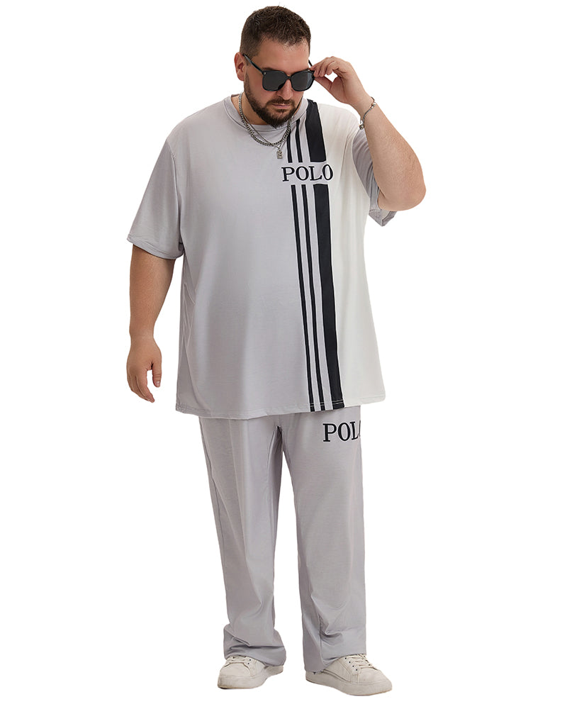 Big & Tall White Gray Colorblock T-Shirt Pants Set for big men view 8
