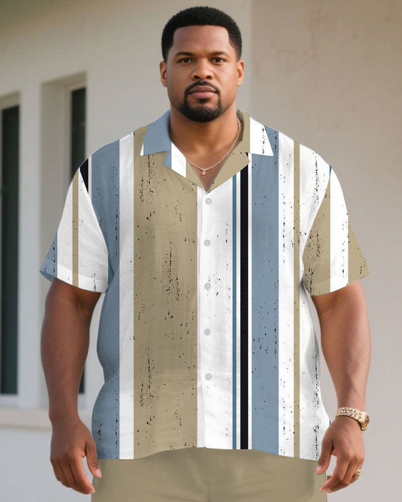 Big & Tall Khaki Blue Graphic T-Shirt Shorts Set for big men view 2