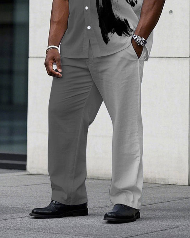 Big & Tall White Gray Gradient T-Shirt Pants Set for big men view 3