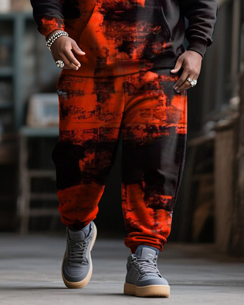 Big & Tall Black Red Graphic Hoodie Sweatpants Set for big men view 3
