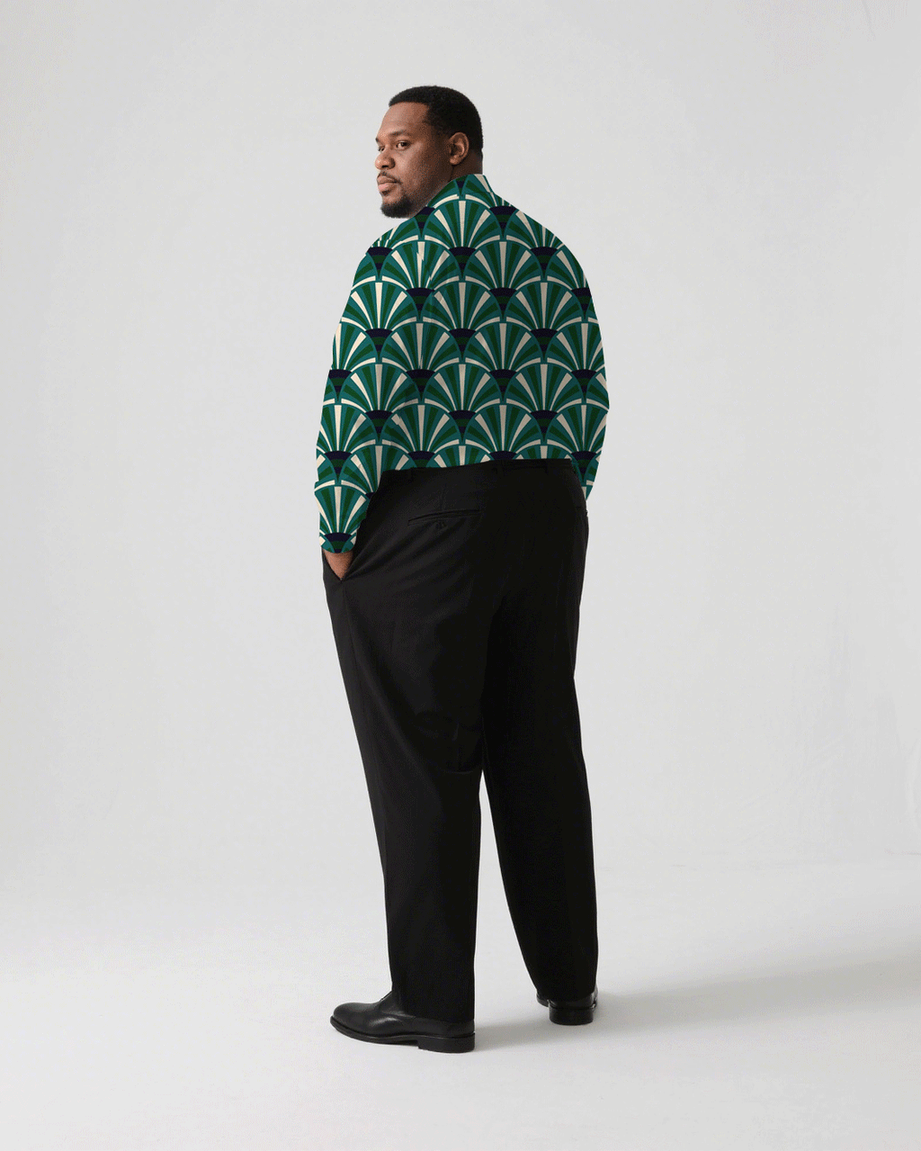 Big & Tall Green Business Casual T-Shirt Pants Set for big men view 4