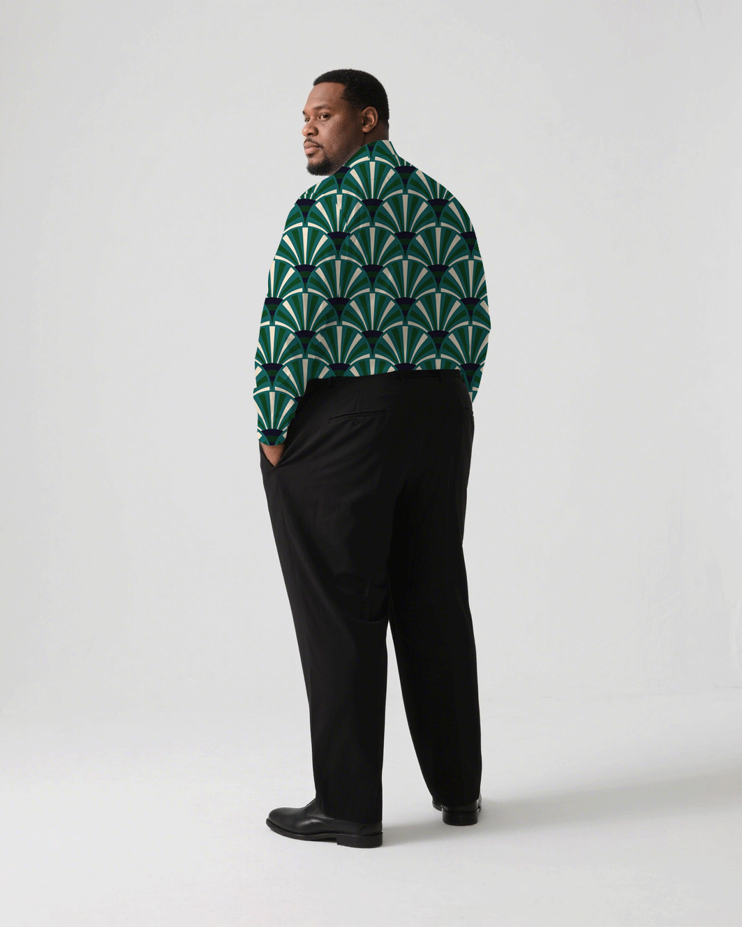 Big & Tall Green Business Casual T-Shirt Pants Set for big men view 4