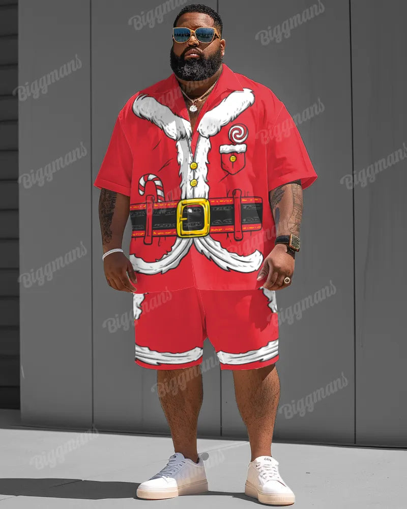 Big & Tall Red Streetwear T-Shirt Shorts Set for big men view 7