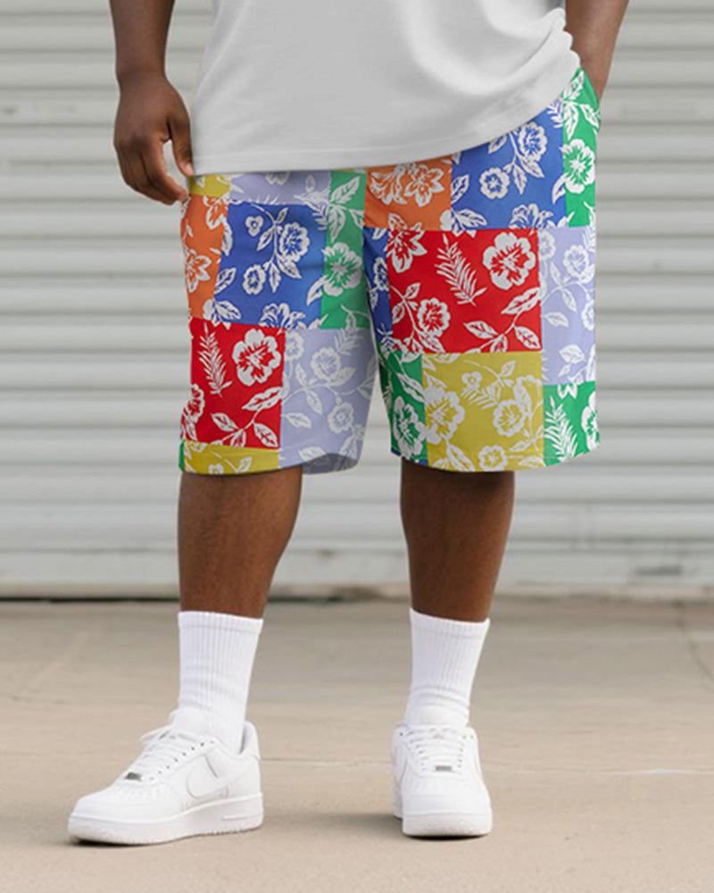 Big & Tall Colorblock Geometric T-Shirt Shorts Set for big men view 3