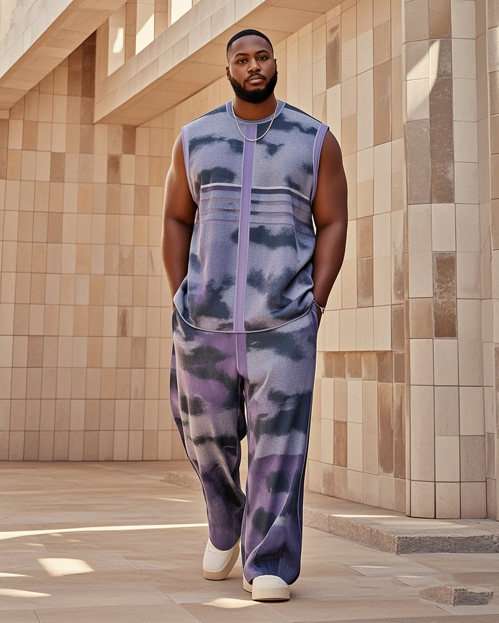 Big & Tall Striped Vest Pants Set for big men view 1