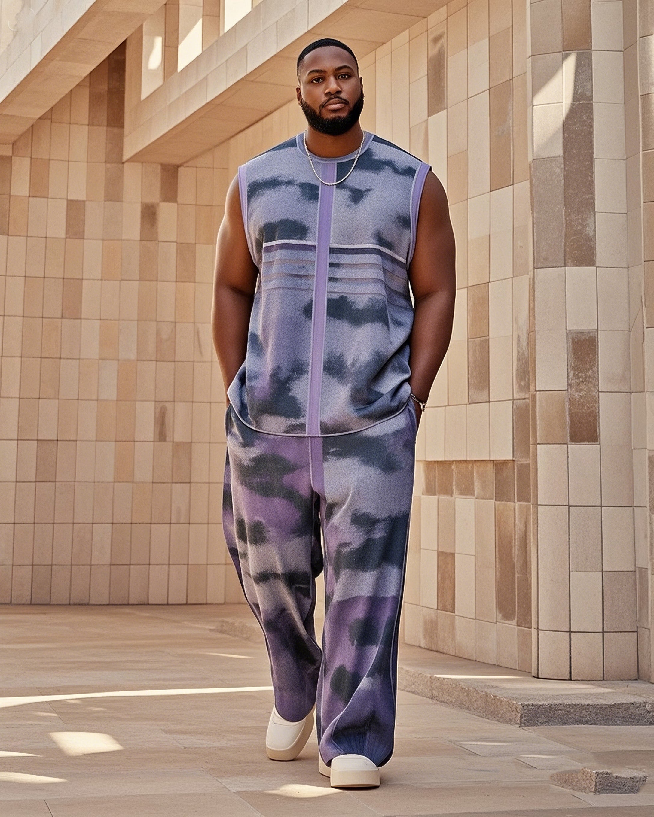 Big & Tall Striped Vest Pants Set for big men view 1
