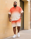Big & Tall Orange Gradient T-Shirt Shorts Set for big men view 1