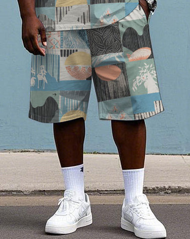 Big & Tall Hawaiian Colorblock T-Shirt Shorts Set for big men view 3