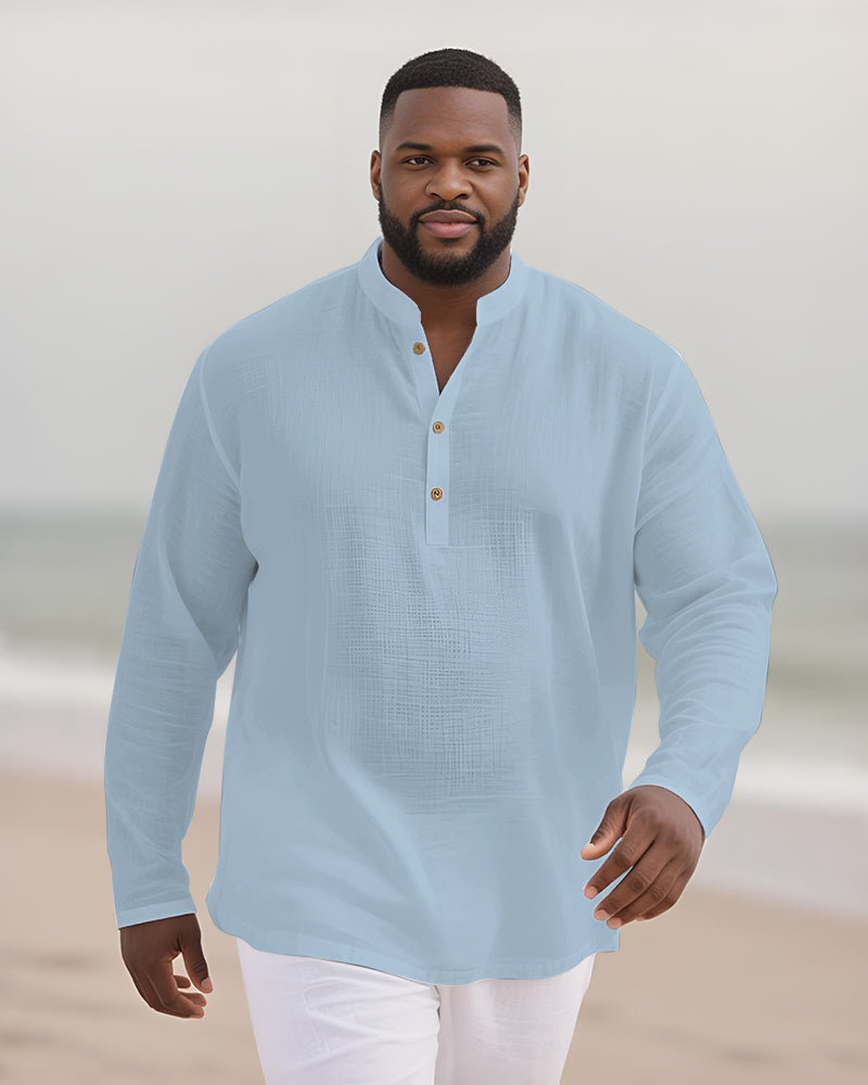 Big & Tall Solid Color Patchwork Long Sleeve Shirt for big men view 4