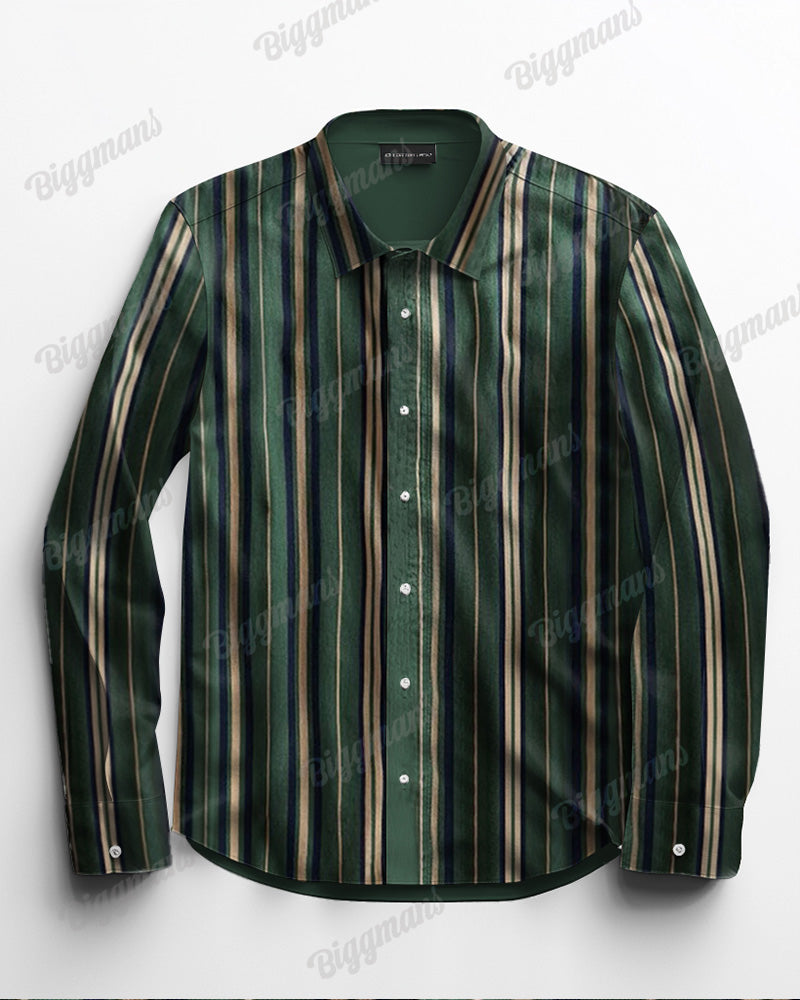 Big & Tall Green Yellow Striped Long Sleeve Shirt for big men view 2