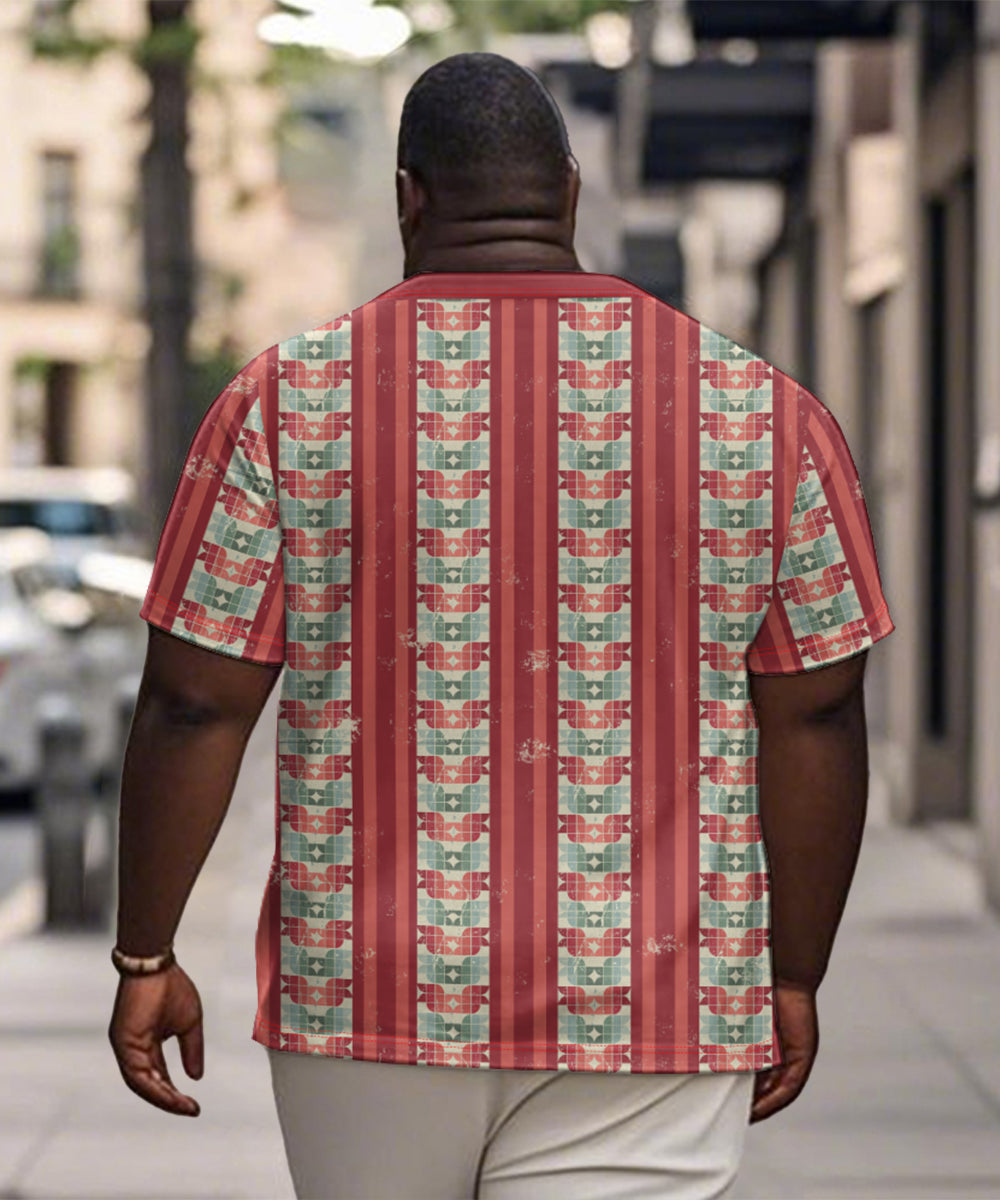Big & Tall Pink Geometric Striped T-Shirt for big men view 2