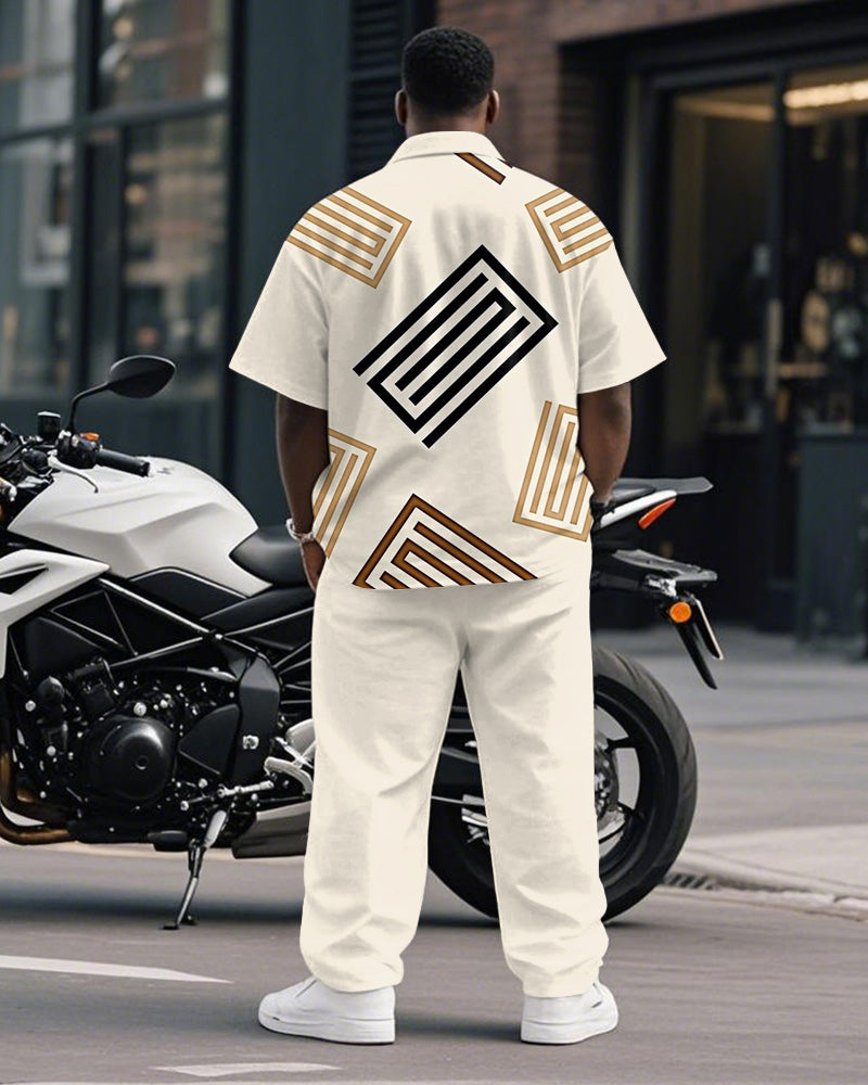 Big & Tall Geometric Striped T-Shirt Pants Set for big men view 4