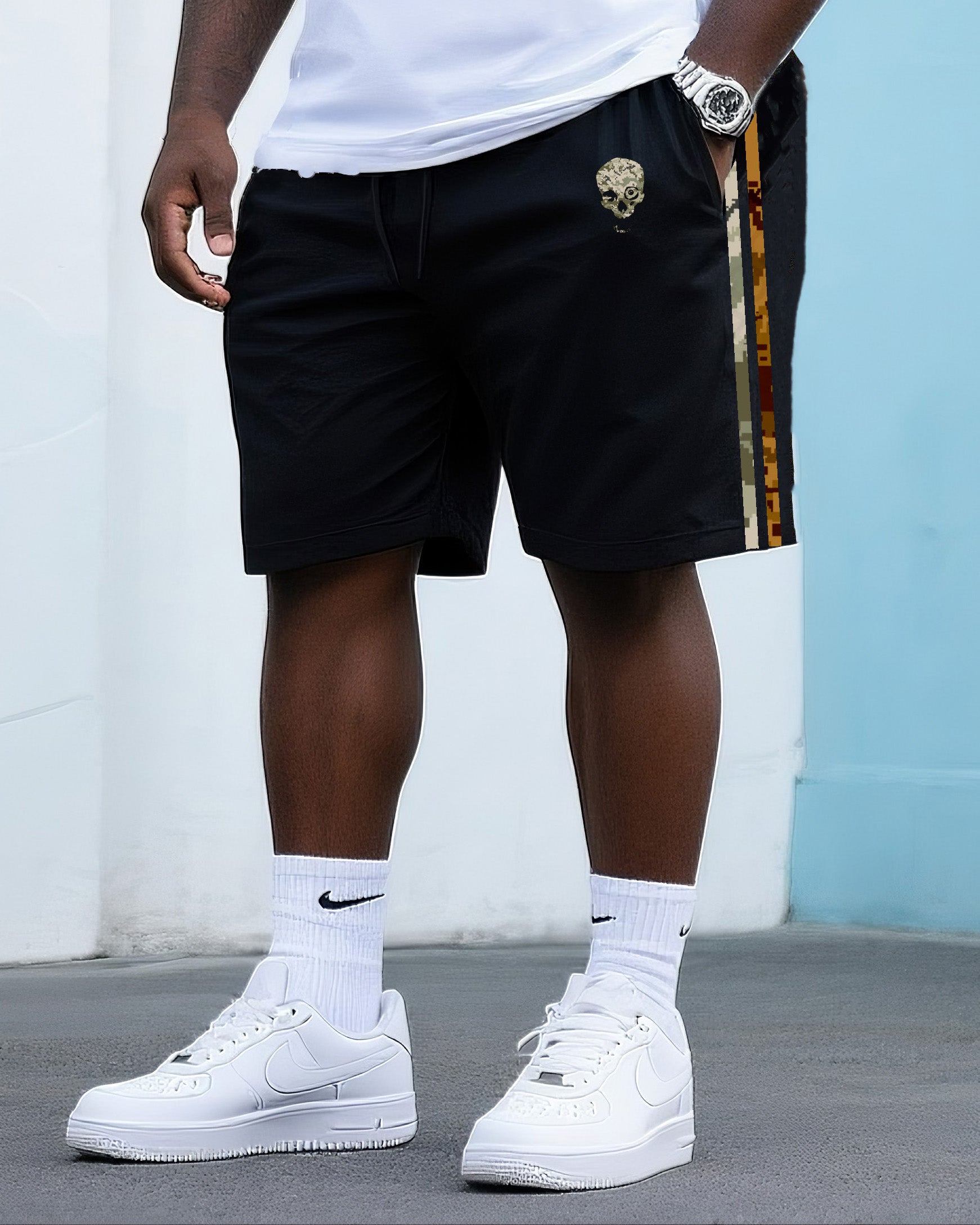 Big & Tall Camouflage Streetwear T-Shirt Shorts Set for big men view 3