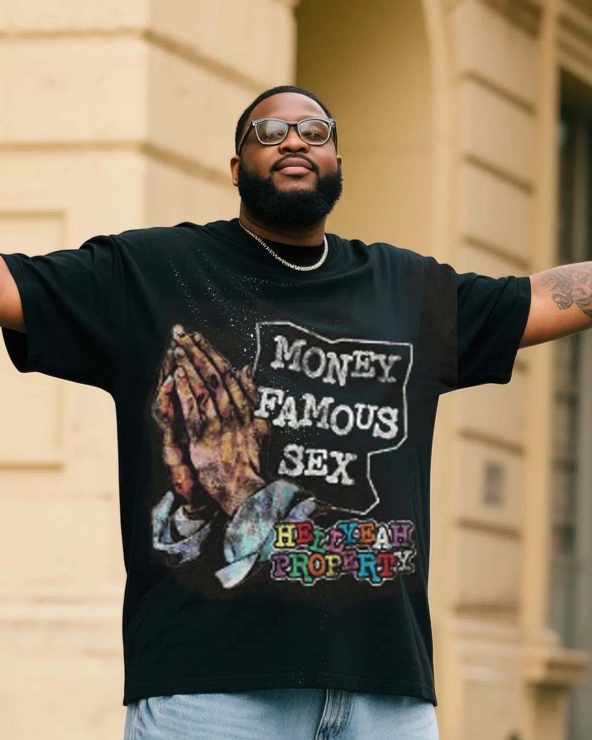 Big & Tall Denim Graphic T-Shirt Pants Set for big men view 2