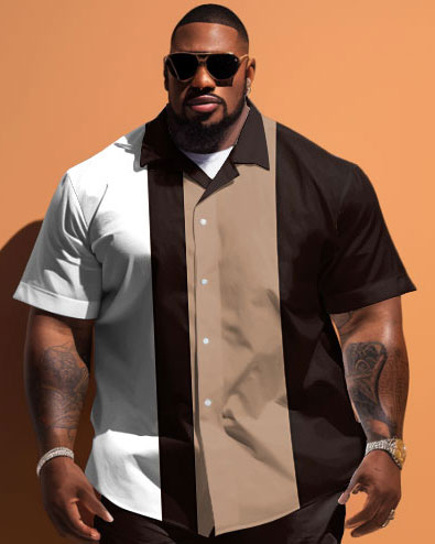 Big & Tall Colorblock Striped T-Shirt Shorts Set for big men view 2