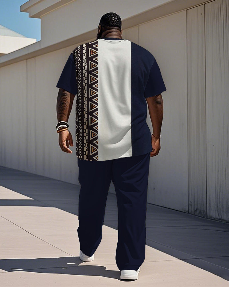 Big & Tall Blue Colorblock T-Shirt Pants Set for big men view 4