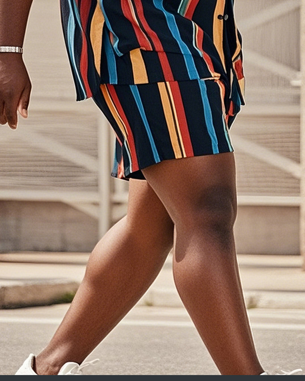 Big & Tall Colorblock Striped T-Shirt Shorts Set for big men view 3